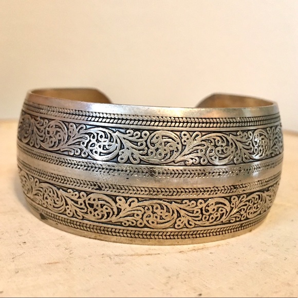 Silver Bohemian Statement Cuff Bracelet Adjustable - Picture 2 of 4